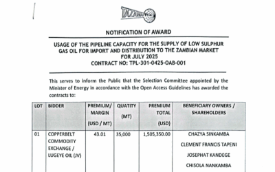 NOTIFICATION OF AWARD – JULY 2025