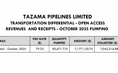 TAZAMA PIPELINES LIMITEDTRANSPORTATION DIFFERENTIAL – OPEN ACCESSREVENUES AND RECEIPTS – OCTOBER 2025 PUMPING