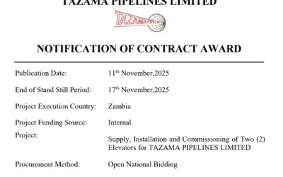 NOTIFICATION OF AWARD