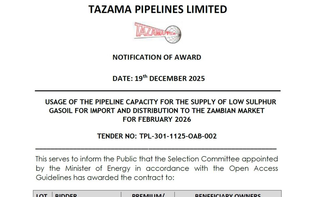 NOTIFICATION OF AWARD FOR FEBRUARY 2026