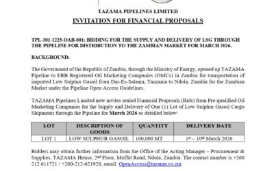 INVITATION FOR FINANCIAL PROPOSALS-BIDDING FOR THE SUPPLY & DELIVERY OF LSG THROUGH THE PIPELINE FOR THE DISTRIBUTION FOR MARCH 2026