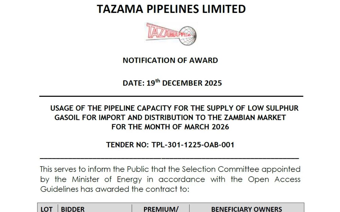 NOTIFICATION OF AWARD FOR MARCH 2026
