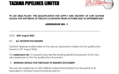 TPL-301-0826-PQ-001: PRE-QUALIFICATION FOR SUPPLY AND DELIVERY OF LOW SULPHUR GASOIL FOR THE PERIOD OF TWELVE (12) MONTHS FROM OCTOBER 2026 TO SEPTEMBER 2027.
