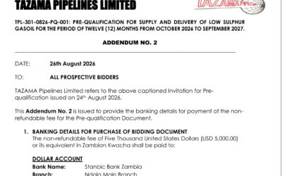 TPL-301-0826-PQ-001: PRE-QUALIFICATION FOR SUPPLY AND DELIVERY OF LOW SULPHUR GASOIL FOR THE PERIOD OF TWELVE (12) MONTHS FROM OCTOBER 2026 TO SEPTEMBER 2027.