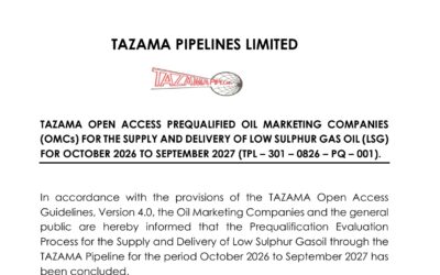 LIST OF PRE-QUALIFIED OIL MARKETING COMPANIES (OMCS) FOR THE TRANSPORTATION OF LOW-SULPHUR GAS OIL THROUGH THE TAZAMA PIPELINE.